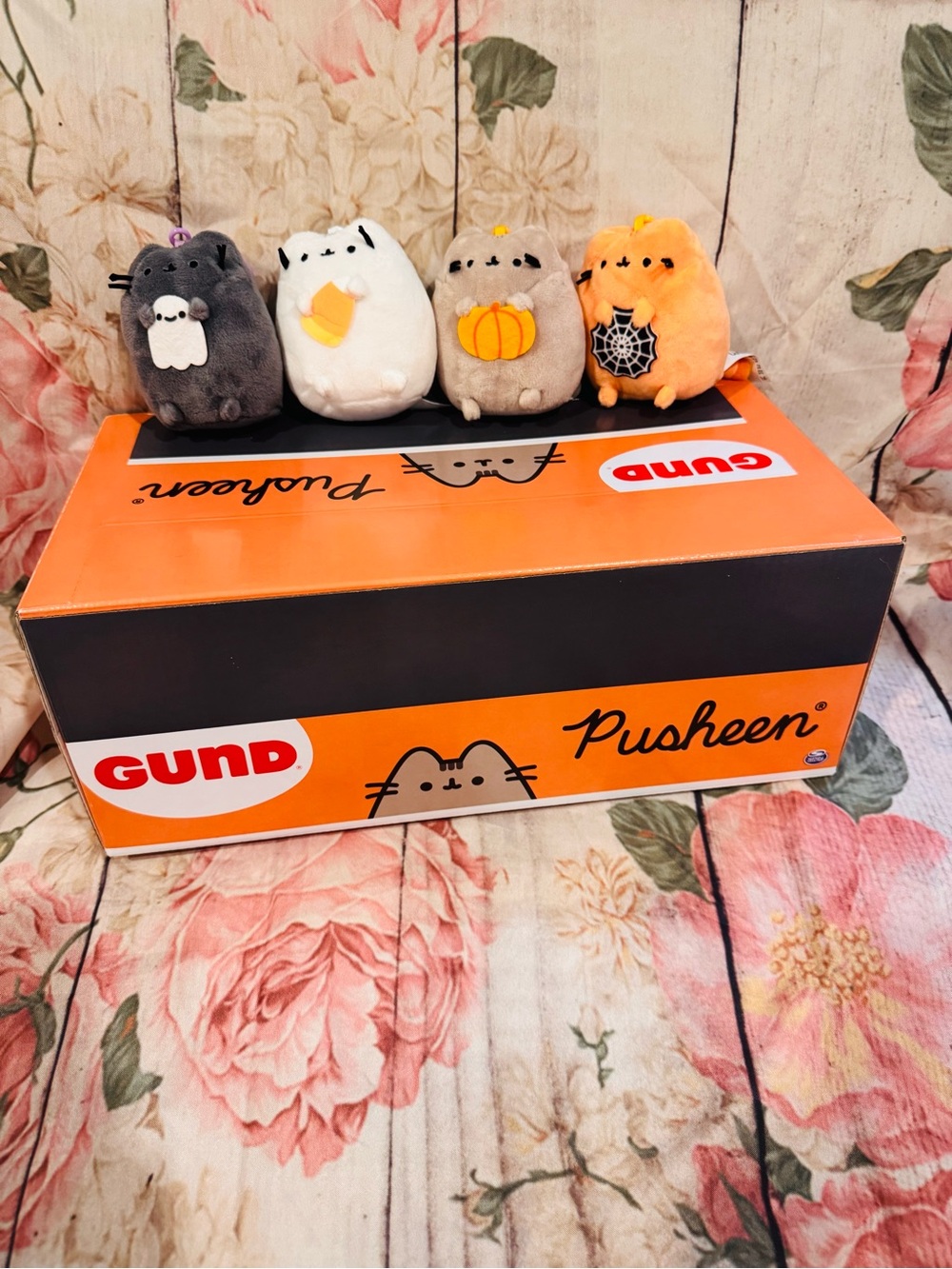 New Pusheen Halloween Plushies Bundle: Ghost,  Candy Corn, Pumpkin & Spider Web
